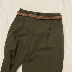 Zara Olive Trousers with Tan Belt